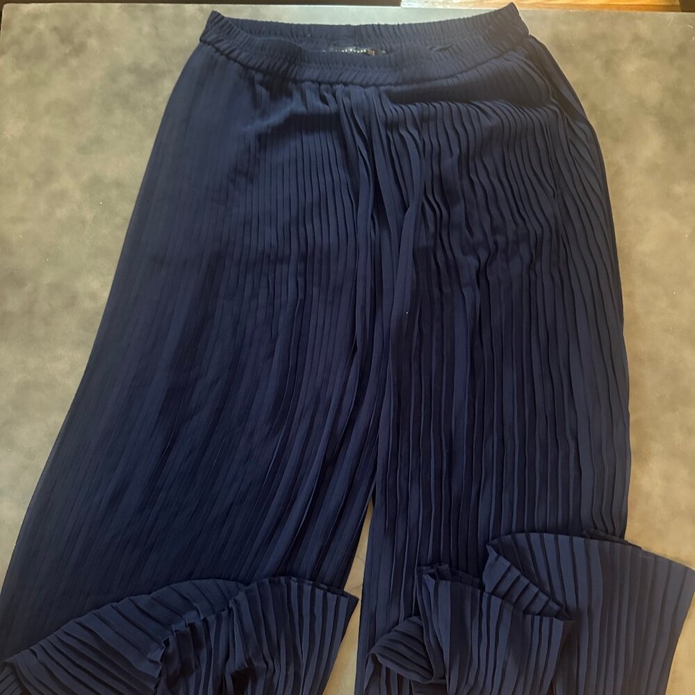 Zara Navy Pleat Poncho Pants